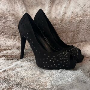 Elegant Black Peep-Toe Heels, worn once for photo shoot